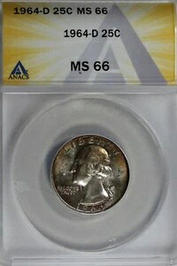 1964-D .25 ANACS MS 66 ���V���g���N�H�[�^�[�A�� 25�Z���g (0.25)