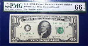 1969B 10�h���A�M������s�� Fr-2020-C �t�B���f���t�B�A PMG66 Gem EPQ