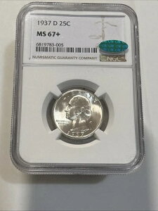 1937-D ワシントン クォーター、(魅力的な光沢、希少)NGC MS-67+ CAC