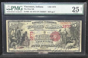 1875�N 5�h�� ���B���Z���Y �C���f�B�A�i�B IN �����ʉ� # 1873 TheFirst NB PMG 25 VF