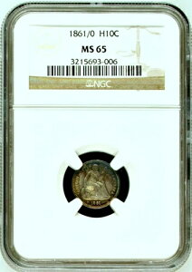 1861/0 NGC MS65 '1/0' �I�[�o�[�f�[�g ���ʃn�[�t�_�C�� H10c 5C