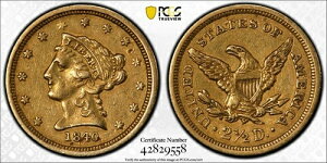 1840 �N���o�e�B �S�[���h $2 1/2 �N�H�[�^�[ �C�[�O�� *PCGS AU* 100 �����������m���Ă��Ȃ� *�v������!!