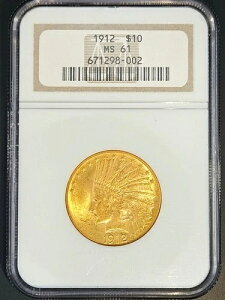 NGC MS61 1912年 インディアン 10ドル金イーグル 0.4838オンス 金貨 米国 671298-002