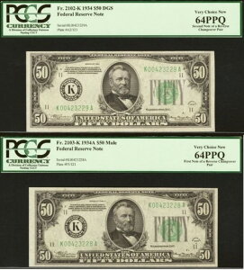 1934�N / 1934A 50�h���A�M������s�� PCGS 64PPQ �B��m���Ă�������Ő؂�ւ��y�A