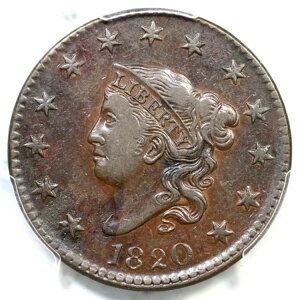 1820 N-14 R-5- PCGS AU 詳細 マトロンまたはコロネットヘッド ラージセントコイン 1セント