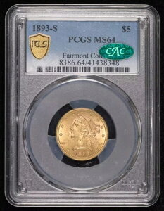 1893�N S $5 �S�[���h �n�[�t�C�[�O�� ���o�e�B�w�b�h PCGS MS-64 CAC