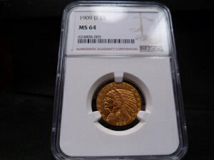 1909-D MS64 5�h�� �C���f�B�A���S�[���h �n�[�t�C�[�O�� NGC�F�� - ���邢/�p�X�e���J���[/PQ