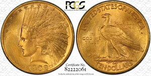 1908�N PCGS MS63 10�h�����݃C���f�B�A�����b�g�[ PQ