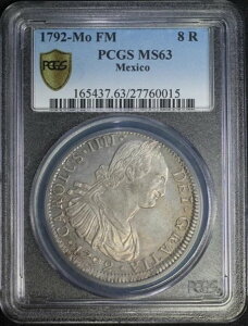 1792-Mo FM MEXICO 8 REALES CARLOS IV KM-109 PCGS MS63 �`���C�X BU �E�F���X�g���b�N
