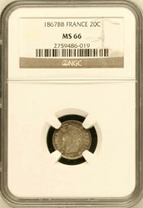 �t�����X�A��� 20�T���`�[�� 1867-BB �X�g���X�u�[�� NGC MS 66 ( BL ) ��