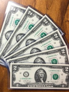 2ドル紙幣(スター??紙幣)6枚セット 2017A 連続シリアルナンバー入り