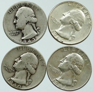 アメリカ合衆国大統領ワシントン記念銀貨 25セント硬貨 4枚セット i116239