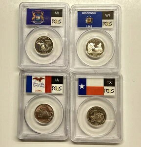 2004-S 25�Z���g ���V���g���B �V���o�[ �N�H�[�^�[ �Z�b�g x4 PCGS PR70 DCAM MI WI IA TX