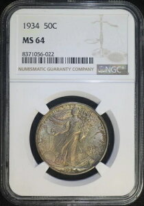 1934�N P �E�H�[�L���O�E���o�e�B �n�[�t�_���[ NGC MS64 ���J�ɑł��ꂽ�I���W�i���̐F���̗ΐ�