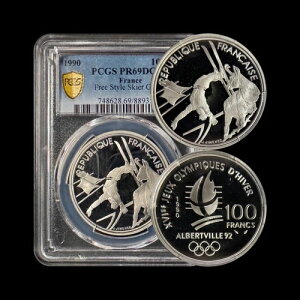 フランス。1990年、100フラン、銀貨 - PCGS PR69 - トップポップ??オリンピックフリースタイルスキー