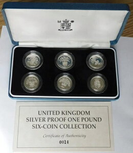 英国ロイヤルミントセット #0014 英国プルーフ 1 ポンド銀貨 6 枚コレクションセット