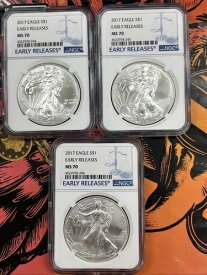 MS70 2017 アメリカンイーグル シルバー $1 NGC 早期リリース 連続証明書 X3