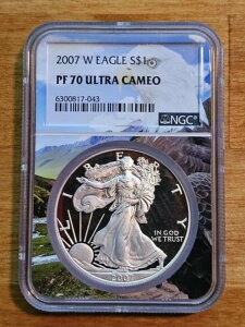 2007 W $1 シルバー イーグル NGC PF70 プルーフ ウルトラカメオ ブルーラベル .999 イーグルコア
