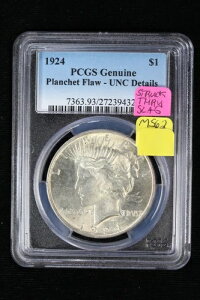 1924年 ピースダラー スラグ貫通刻印 MS 62 PCGS 正規品 板金 傷なし 詳細 3XOF