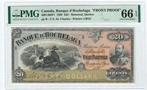 1889N Banque d'HochelagaAFؕt20hACat#3601406P1 PMG GEM UNC 66