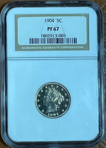 1904年 P プルーフ リバティ "V" ニッケル 5C NGC PF67