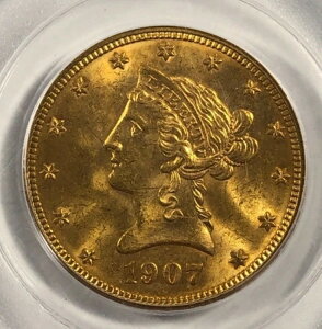 1907年 10ドル リバティ・ゴールド・イーグル。PCGS MS63。魅力的。
