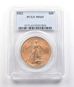 1922�N 20�h�� �Z���g�E�S�[�f���Y �S�[���h �_�u���C�[�O�� MS65 PCGS *5725