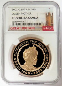 2002年 金貨 イギリス 女王マザー 5ポンド ソブリンコイン NGC プルーフ 70 UC