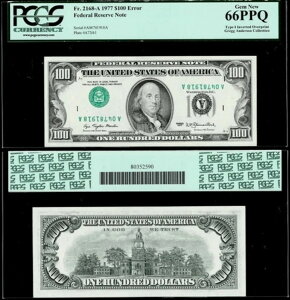 ���]�I�[�o�[�v�����g�G���[ $100 1977�N�A�M������s�� PCGS GEM NEW 66 PPQ