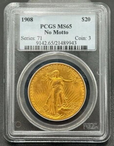 1908�N P $20 �Z���g�E�S�[�f���Y �_�u���C�[�O�� ���b�g�[�Ȃ� PCGS MS 65�A���ǂ����t