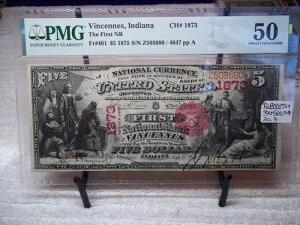 1875�N 5�h�� ���B���Z���Y �C���f�B�A�i�B IN �����ʉ� # 1873 TheFirst NB PMG AU 50 ms