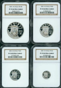 2001-W �v���[�t �v���`�i ���R�̏��_�� 4���Z�b�g NGC PR70 PF70 $100 $50 $25 $10