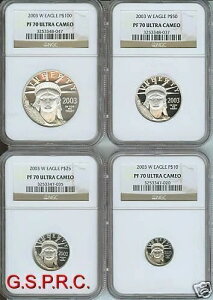 2003-W �v���[�t �v���`�i ���R�̏��_�� 4���Z�b�g NGC PR70 PF70 $100 $50 $25 $10