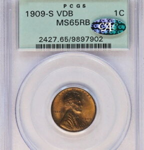 CAC 1909-S VDB 1c PCGS MS65RB ���b�h�����J�[���Z���gCAC OGH�I�[���h�O���[���z���_�[����