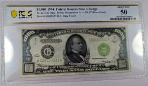 1934�N 1000�h������ PCGS AU50 Fr. # 2211-G