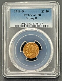 1911-D $2.50 Strong D PCGS AU 58 - インドの$2.5シリーズのキーとなる日付