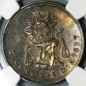 1888-Go NGC AU 58 メキシコ 25センタボ グアナファト造幣局銀貨 (23070801C)