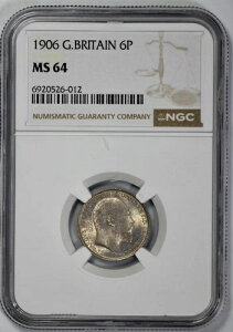 1906年 イギリス 銀貨 6ペンス シックスペンス NGC MS 64