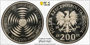 �|�[�����h �v���[�t 200�Y�E�H�e�B�b�`�R�C�� 1988�N �T�b�J�[ Par- 453a PCGS SP69 PROBA