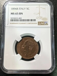 1896 MS65 BN C^A 5 Centesimi NGC UNC KM 31 Umberto I 󏭃O[hI2N^Cv
