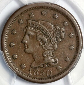 1850年 1セント N-27 編み込みヘア ラージセント PCGS XF 40