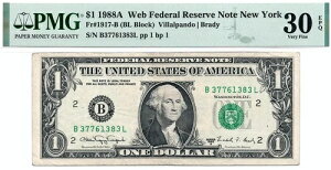 1988A $1 ボストン *WEB Note* 連邦準備銀行券 FRN 1917-B ? PMG 30 EPQ