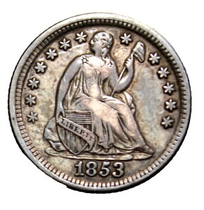 1853 �N No Arrows Seated Liberty Half Dime - �f���炵�� VF !!