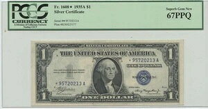 1935A $1 �V���o�[ �F�� FR#1608* PCGS 67 �X�[�p�[�u �W�F�� PPQ �X�^�[ POP3