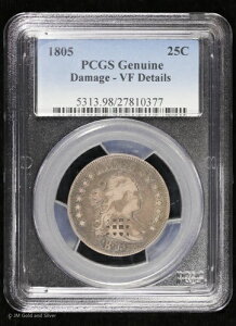 1805�N 25�Z���g �h���[�v�o�X�g �V���o�[ �N�H�[�^�[�h�� PCGS VF �ڍ�