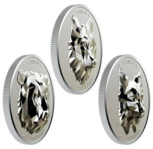 (3個セット) 1オンス シルバー 多面体「3D」動物ヘッドシリーズ: オオカミ、クマ、オオヤマネコ
