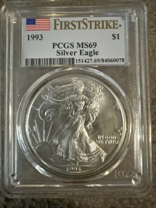 1993�N �V���o�[�C�[�O�� PCGS MS69 �t�@�[�X�g�X�g���C�N �t���b�O���x��