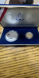 1987年米国憲法 2枚セット 5ドル金貨と1ドル銀貨 プルーフコンディション COA