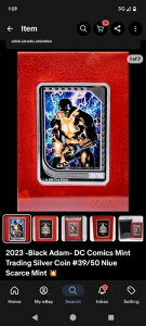 2023年 -ブラックアダム- DCコミックスミントトレーディングシルバーコイン#39/50ニウエ希少ミント??