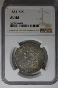 1833 .50 NGC AU58 1800�N�� �L���b�v�h�o�X�g �n�[�t�h��
